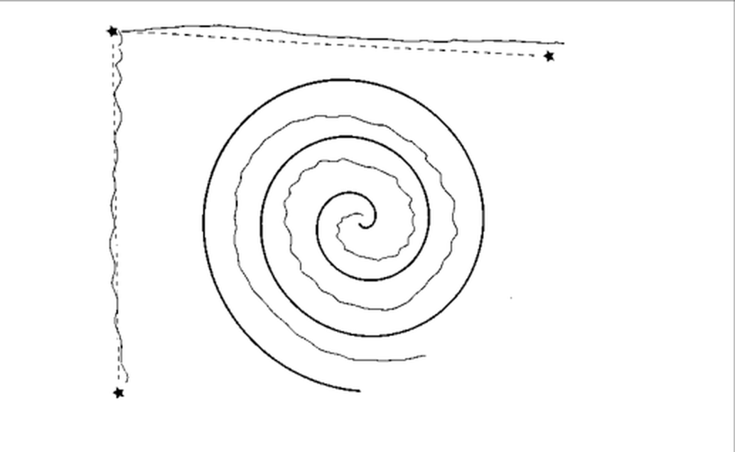 The same spiral drawn minutes later wearing the Steadi-3: much steadier line